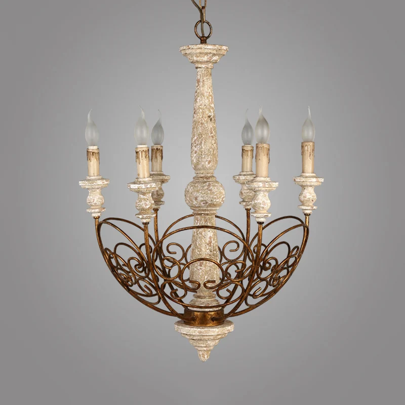 Messing 6-lichts kroonluchter verlichting rustieke houten kandelaar hanglamp voor woonkamer Clearhalo