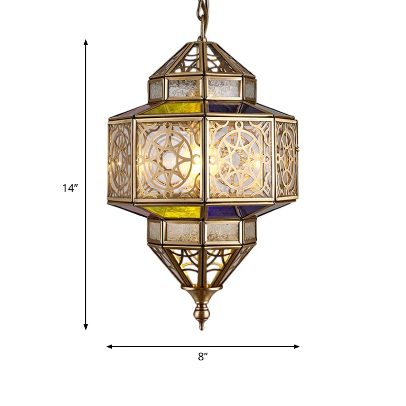 Messing achthoekige hanglamp antiek metaal 1-lamps plafondhanglamp met verstelbare ketting Clearhalo