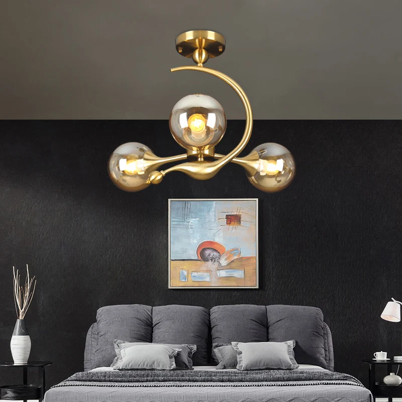 Messing afwerking bal hanglamp postmodernisme glazen kroonluchter licht voor woonkamer Clearhalo