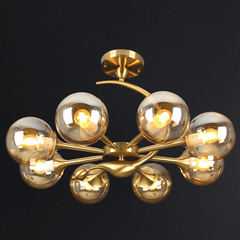 Messing afwerking bal hanglamp postmodernisme glazen kroonluchter licht voor woonkamer Clearhalo