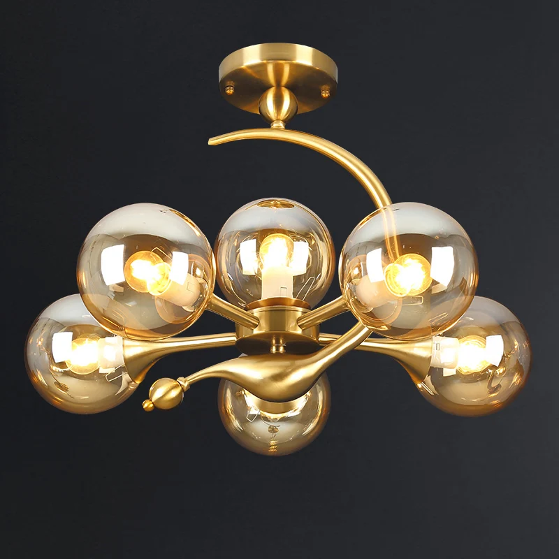 Messing afwerking bal hanglamp postmodernisme glazen kroonluchter licht voor woonkamer Clearhalo