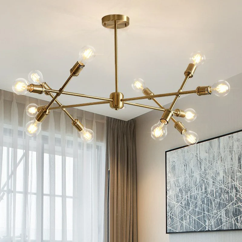 Messing afwerking gekruiste lijn hanger kroonluchter postmoderne metalen plafondlamp voor woonkamer Clearhalo
