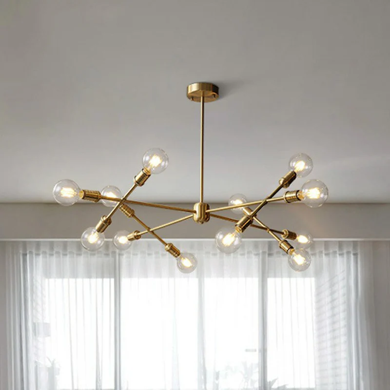 Messing afwerking gekruiste lijn hanger kroonluchter postmoderne metalen plafondlamp voor woonkamer Clearhalo