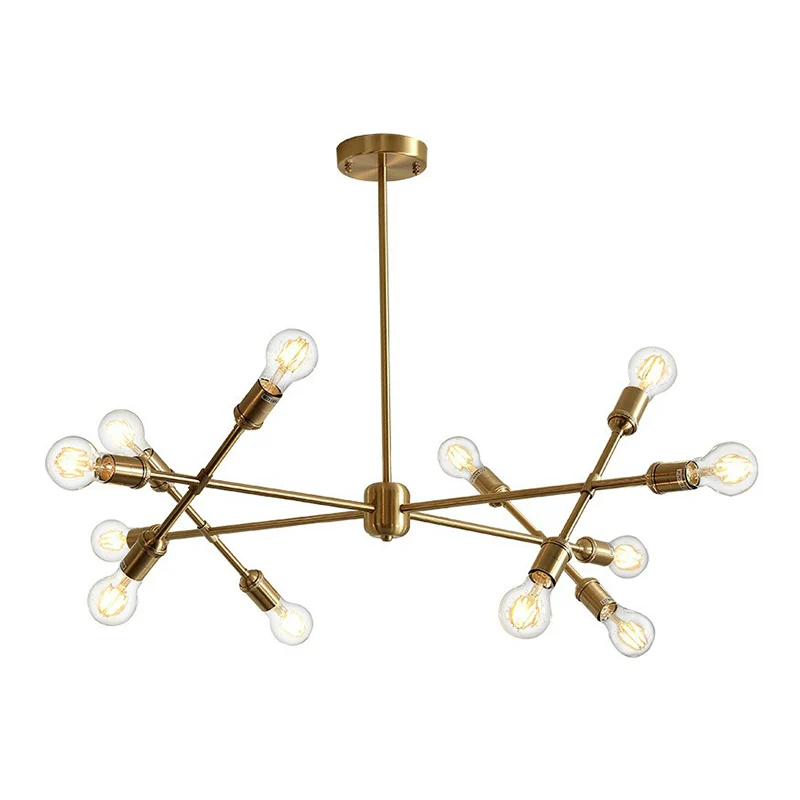 Messing afwerking gekruiste lijn hanger kroonluchter postmoderne metalen plafondlamp voor woonkamer Clearhalo
