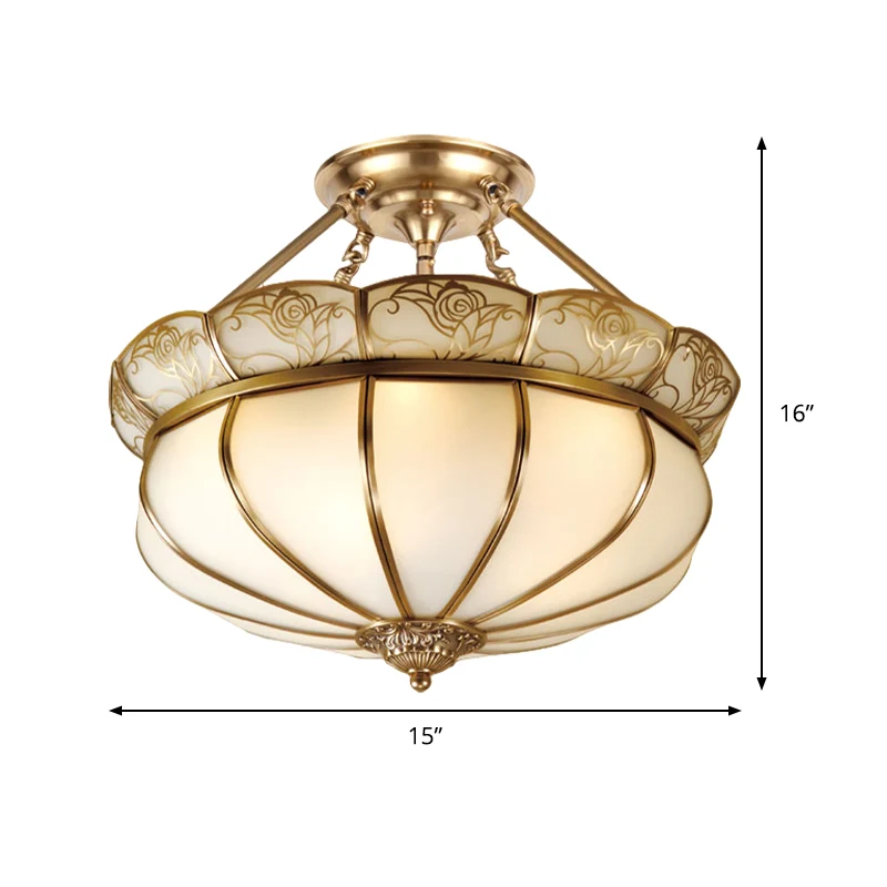 Messing bloem semi-inbouw verlichting kolonialisme melkachtig glas 5 lampen slaapkamer plafond inbouwmontage Clearhalo