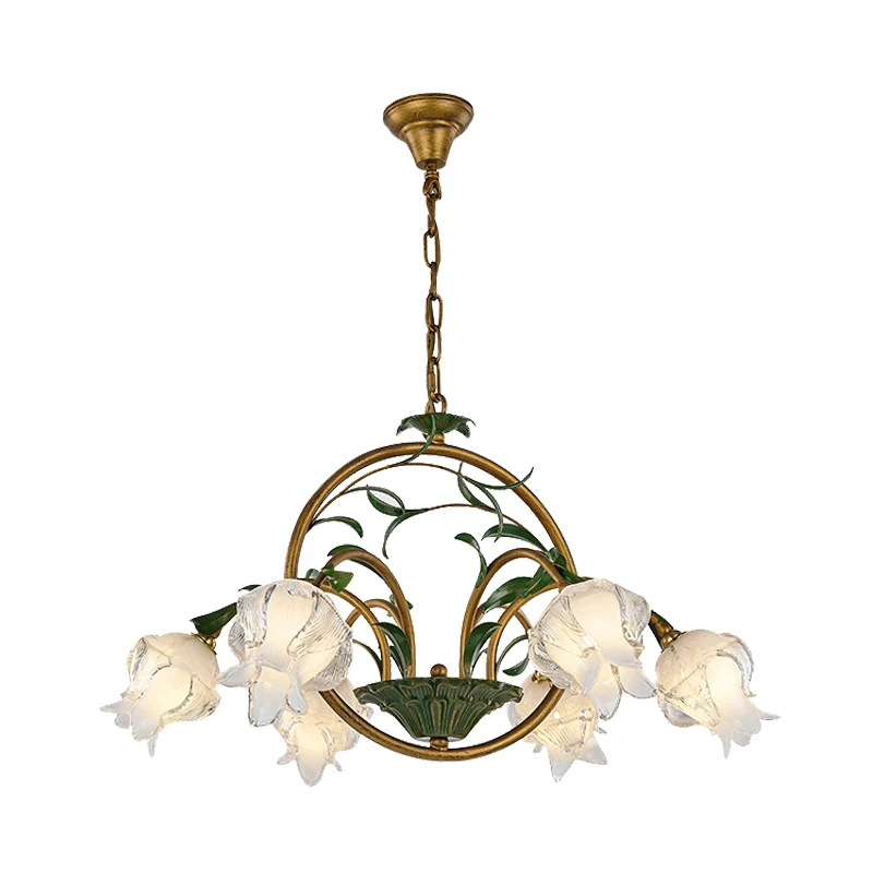 Messing Bloemen Kroonluchter Hanglamp Pastorale Stijl Metaal 6/8/10 Hoofden Woonkamer LED Hanglamp Clearhalo