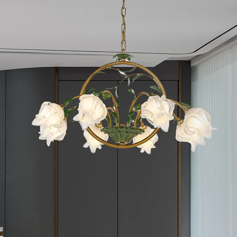 Messing Bloemen Kroonluchter Hanglamp Pastorale Stijl Metaal 6/8/10 Hoofden Woonkamer LED Hanglamp Clearhalo