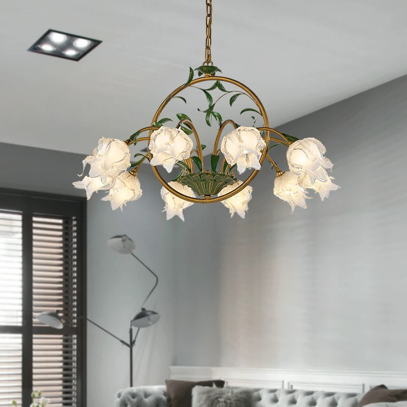 Messing Bloemen Kroonluchter Hanglamp Pastorale Stijl Metaal 6/8/10 Hoofden Woonkamer LED Hanglamp Clearhalo