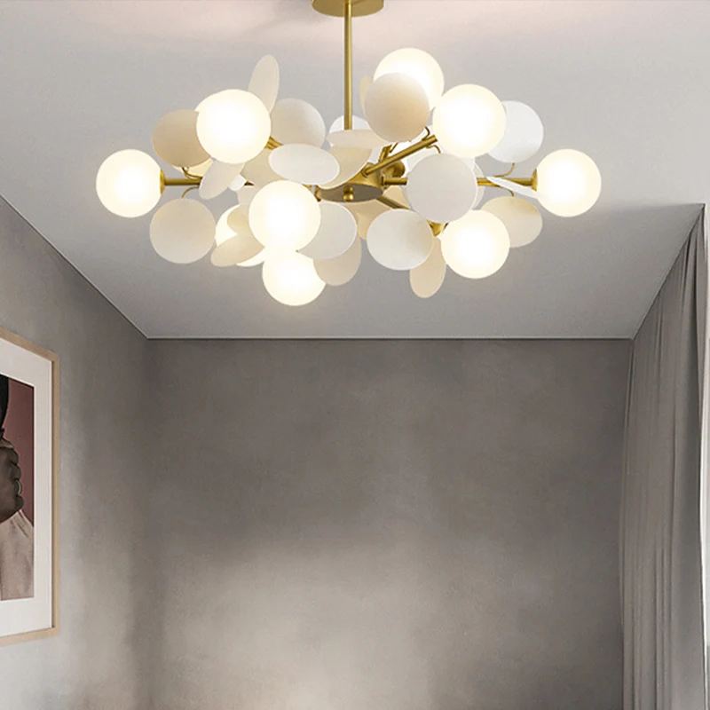 Messing bol kroonluchterlamp eigentijds melkachtig glazen hangende verlichtingsarmatuur met decoratie met meerdere cirkels...