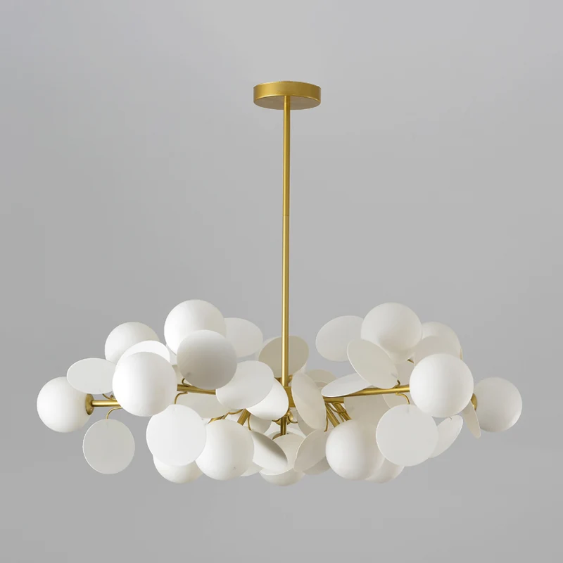 Messing bol kroonluchterlamp eigentijds melkachtig glazen hangende verlichtingsarmatuur met decoratie met meerdere cirkels...
