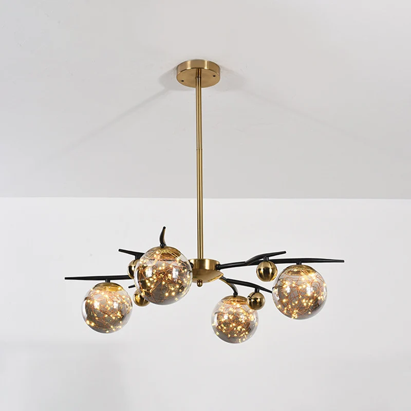 Messing bolkroonluchter met gloeiwormontwerp Eigentijds 4/6 lichts rookgrijs glazen radiale hanglamp Clearhalo