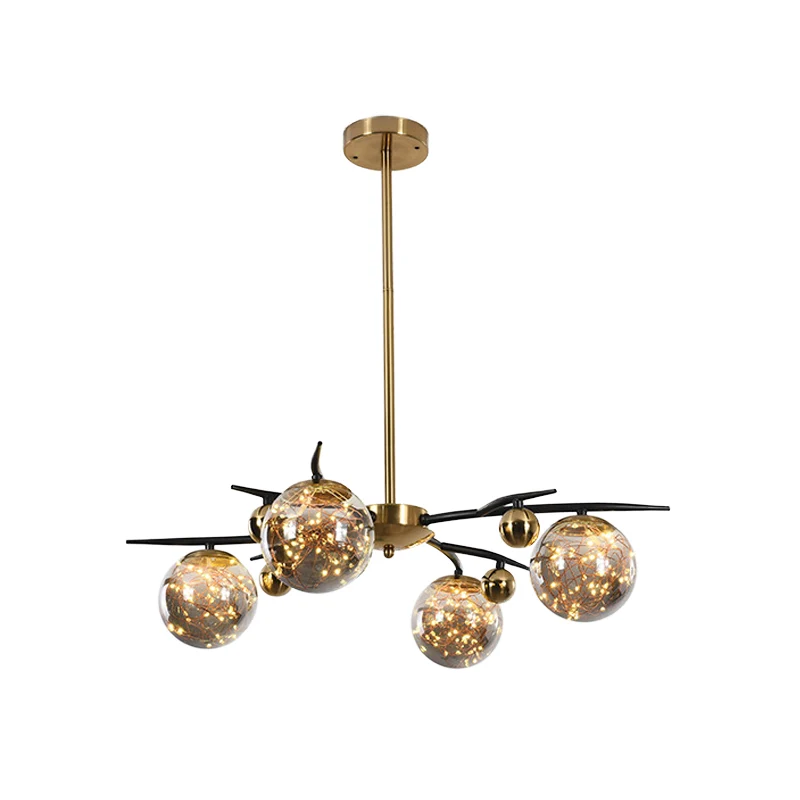 Messing bolkroonluchter met gloeiwormontwerp Eigentijds 4/6 lichts rookgrijs glazen radiale hanglamp Clearhalo