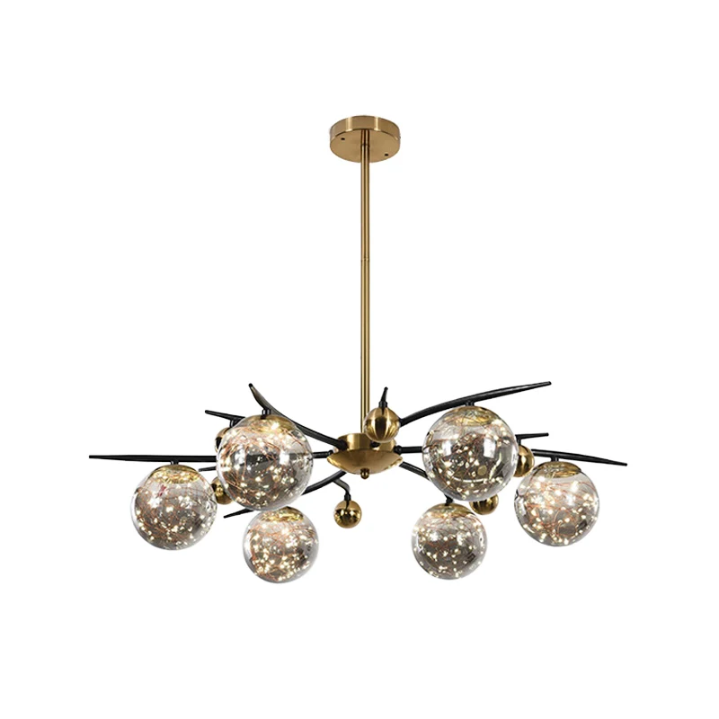 Messing bolkroonluchter met gloeiwormontwerp Eigentijds 4/6 lichts rookgrijs glazen radiale hanglamp Clearhalo