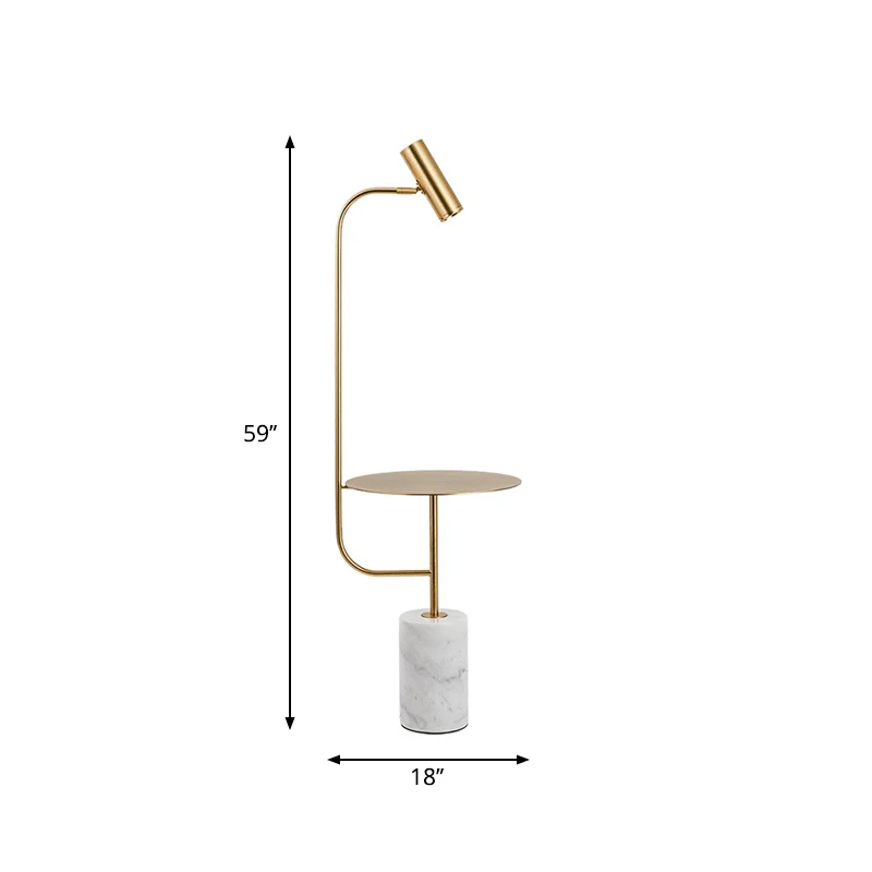 Messing buisspot vloerlamp Postmoderne metalen LED-vloerleeslamp met tafel en marmeren voetstuk Clearhalo