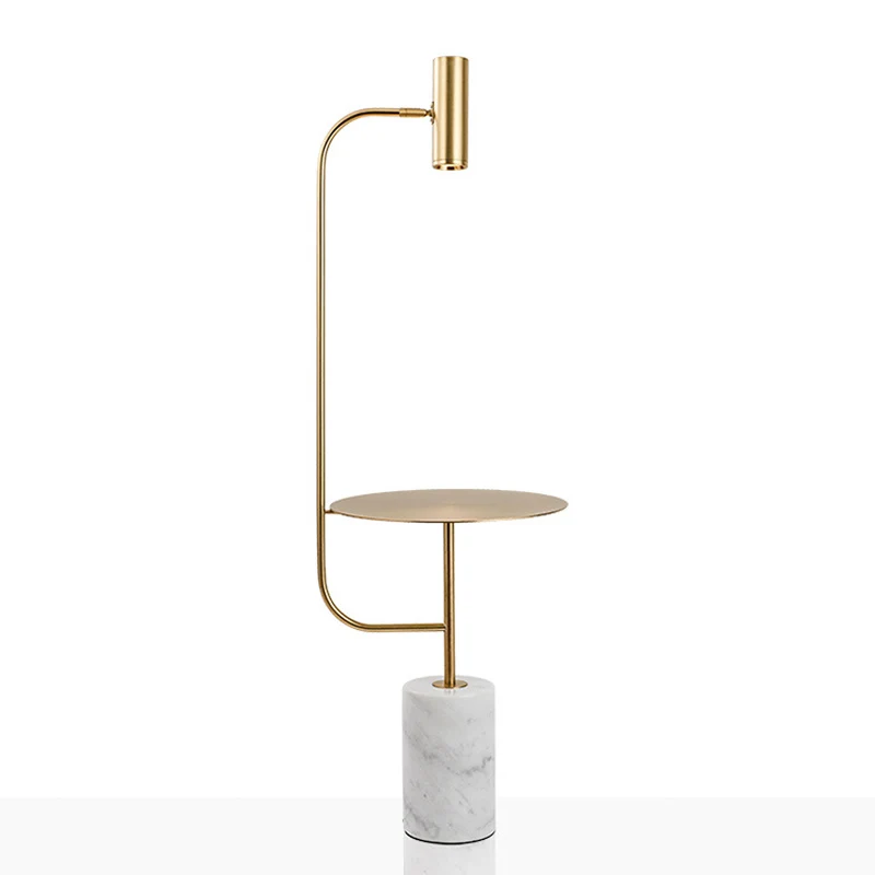 Messing buisspot vloerlamp Postmoderne metalen LED-vloerleeslamp met tafel en marmeren voetstuk Clearhalo