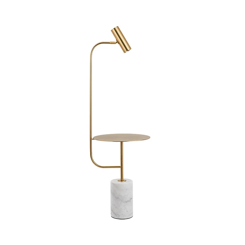 Messing buisspot vloerlamp Postmoderne metalen LED-vloerleeslamp met tafel en marmeren voetstuk Clearhalo