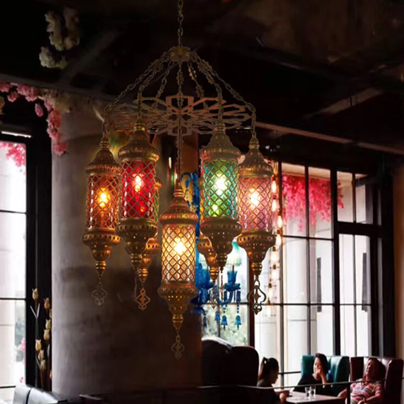 Messing cilinder hanglamp industriële glas--lood 7 lampen restaurant plafondkroonluchter Clearhalo
