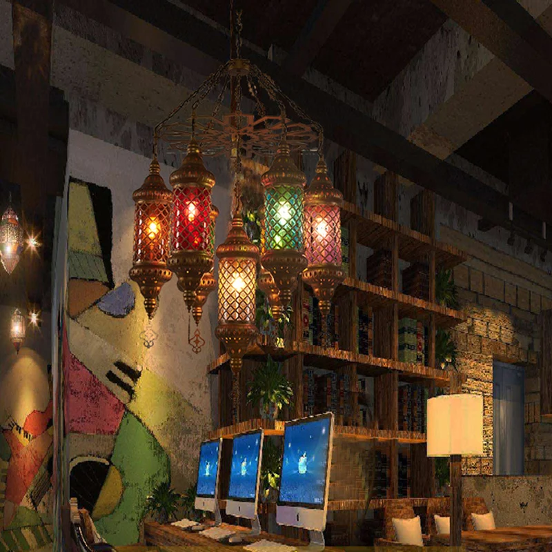 Messing cilinder hanglamp industriële glas--lood 7 lampen restaurant plafondkroonluchter Clearhalo