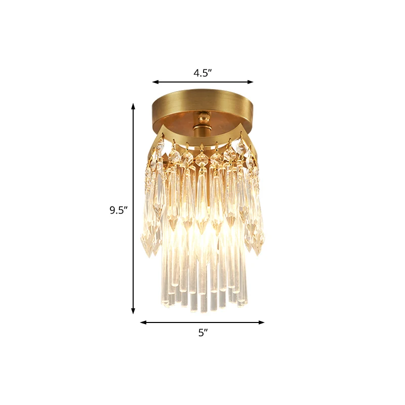 Messing cilinderplafondlamp Modern 1-lichts kristal semi-inbouwlamp voor gang Clearhalo