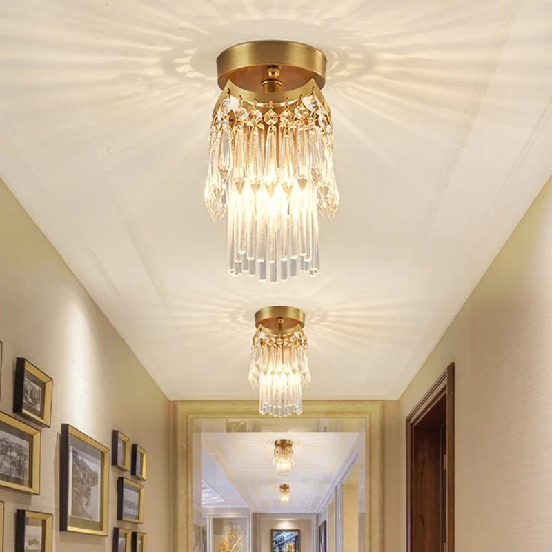 Messing cilinderplafondlamp Modern 1-lichts kristal semi-inbouwlamp voor gang Clearhalo