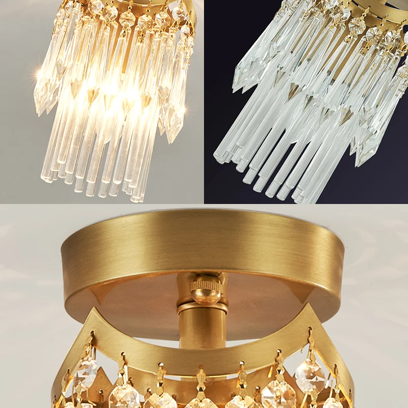 Messing cilinderplafondlamp Modern 1-lichts kristal semi-inbouwlamp voor gang Clearhalo