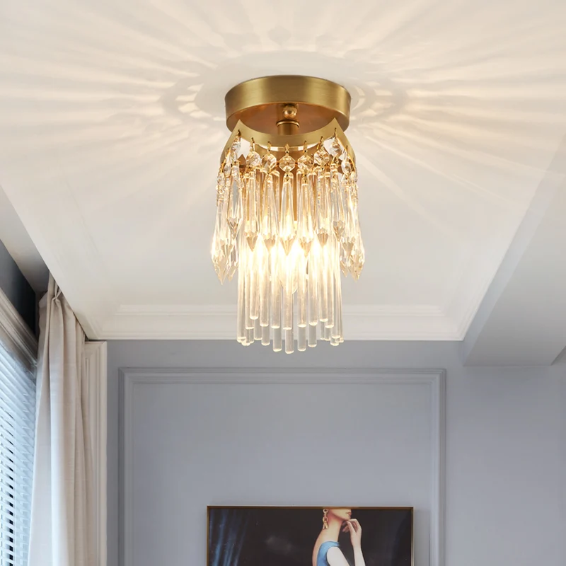 Messing cilinderplafondlamp Modern 1-lichts kristal semi-inbouwlamp voor gang Clearhalo