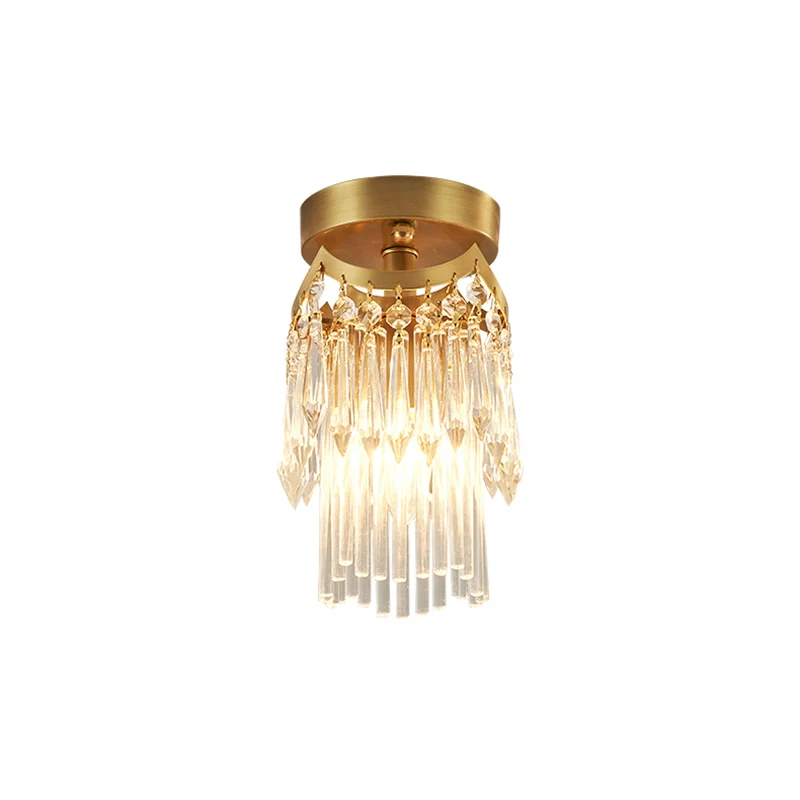 Messing cilinderplafondlamp Modern 1-lichts kristal semi-inbouwlamp voor gang Clearhalo