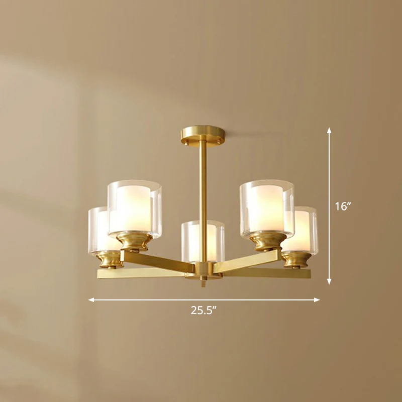 Messing cilindrische hanglamp Minimalisme Helder en matglas Eetkamerkroonluchter Clearhalo