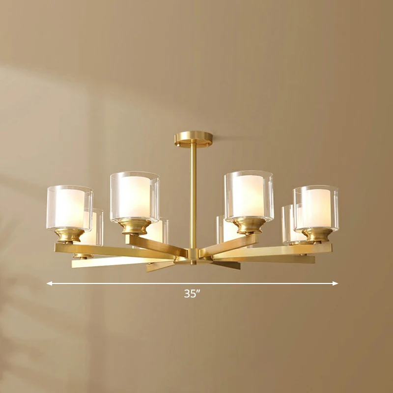 Messing cilindrische hanglamp Minimalisme Helder en matglas Eetkamerkroonluchter Clearhalo