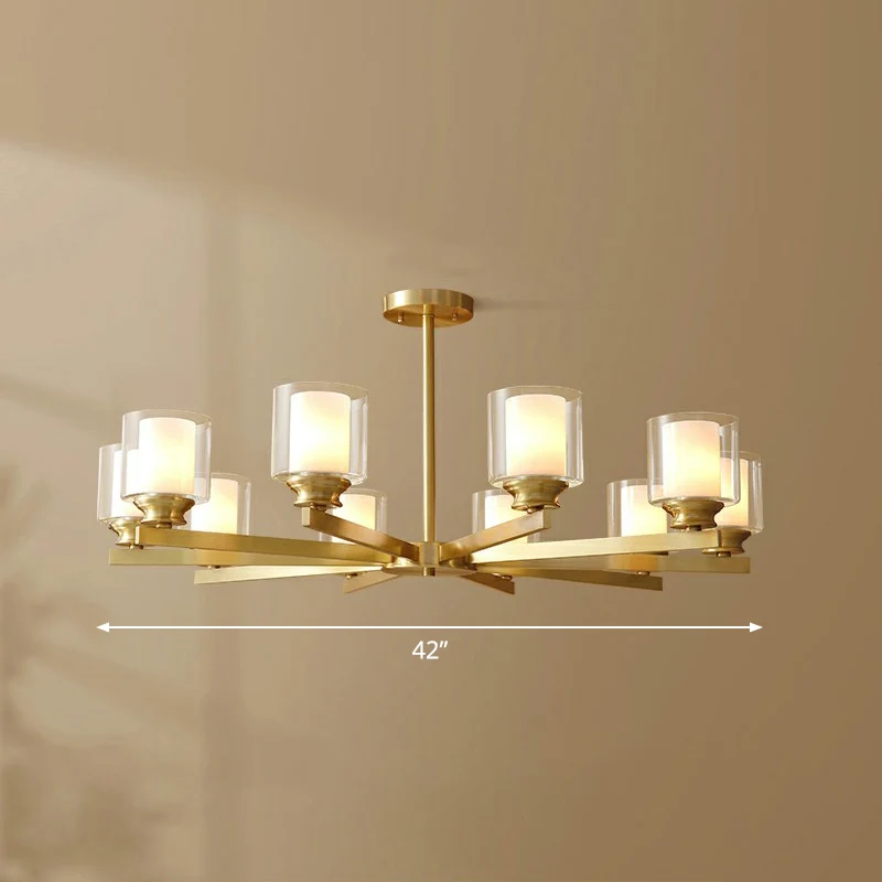 Messing cilindrische hanglamp Minimalisme Helder en matglas Eetkamerkroonluchter Clearhalo