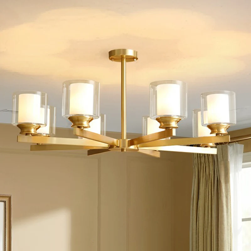 Messing cilindrische hanglamp Minimalisme Helder en matglas Eetkamerkroonluchter Clearhalo