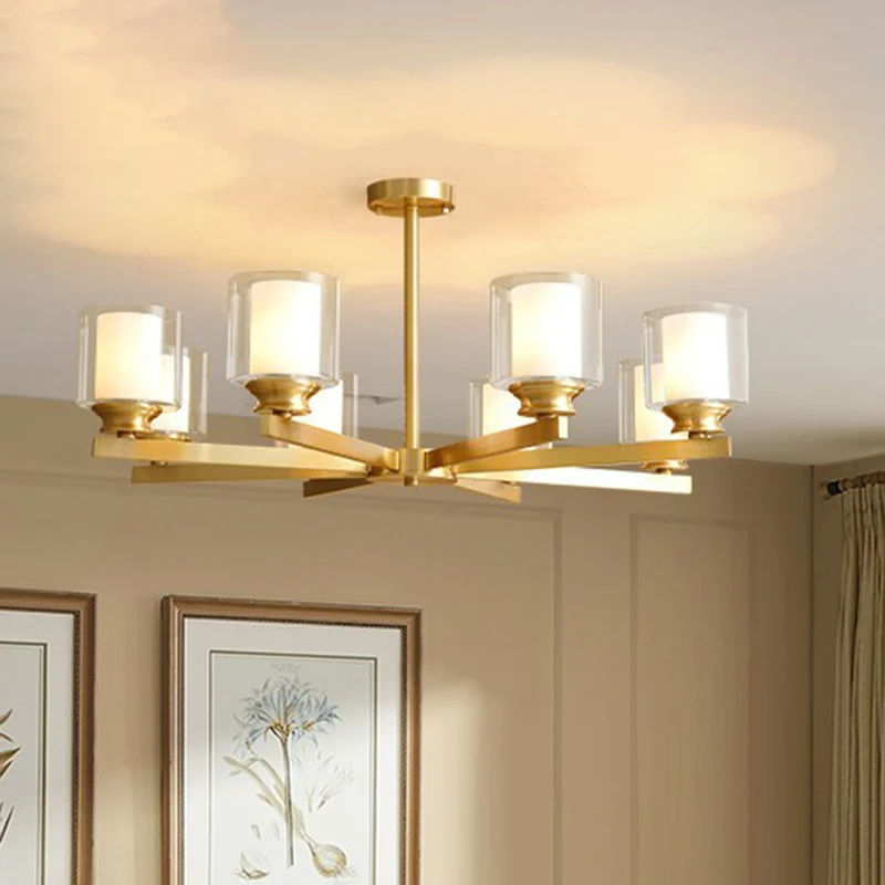 Messing cilindrische hanglamp Minimalisme Helder en matglas Eetkamerkroonluchter Clearhalo
