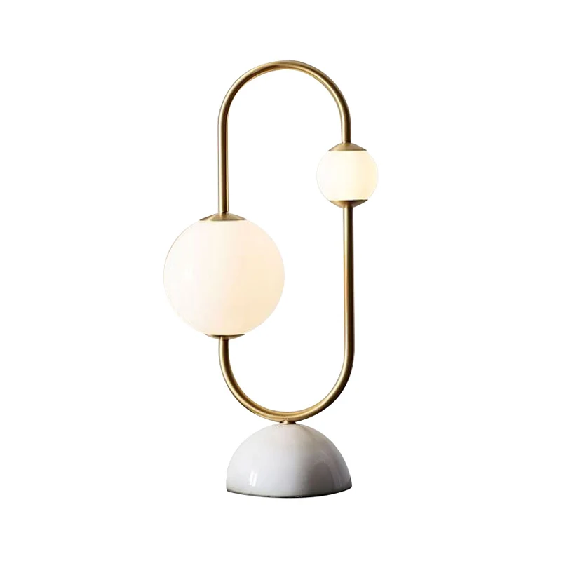 Messing Circuit Design Nachtlamp Postmodern 2 Lampen Wit Glazen Tafelverlichting met Marmeren Voet Clearhalo
