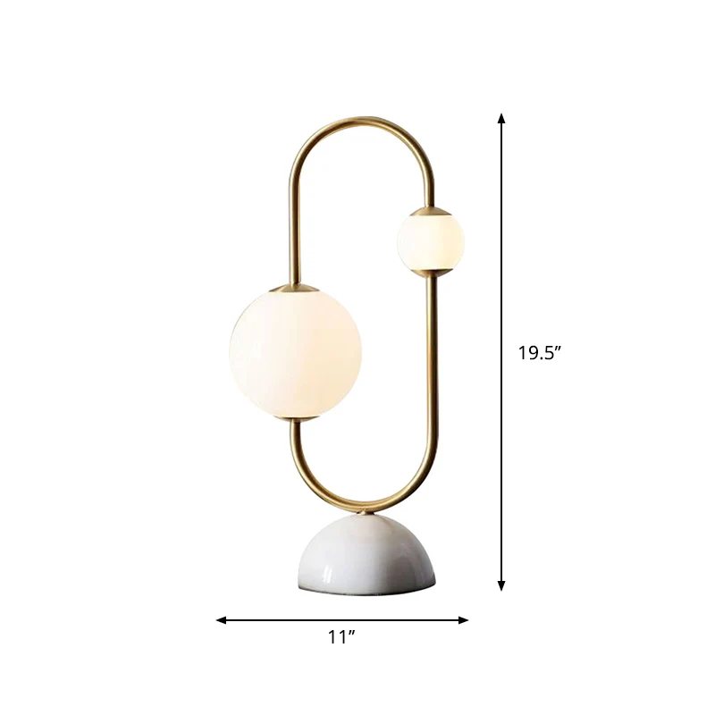 Messing Circuit Design Nachtlamp Postmodern 2 Lampen Wit Glazen Tafelverlichting met Marmeren Voet Clearhalo