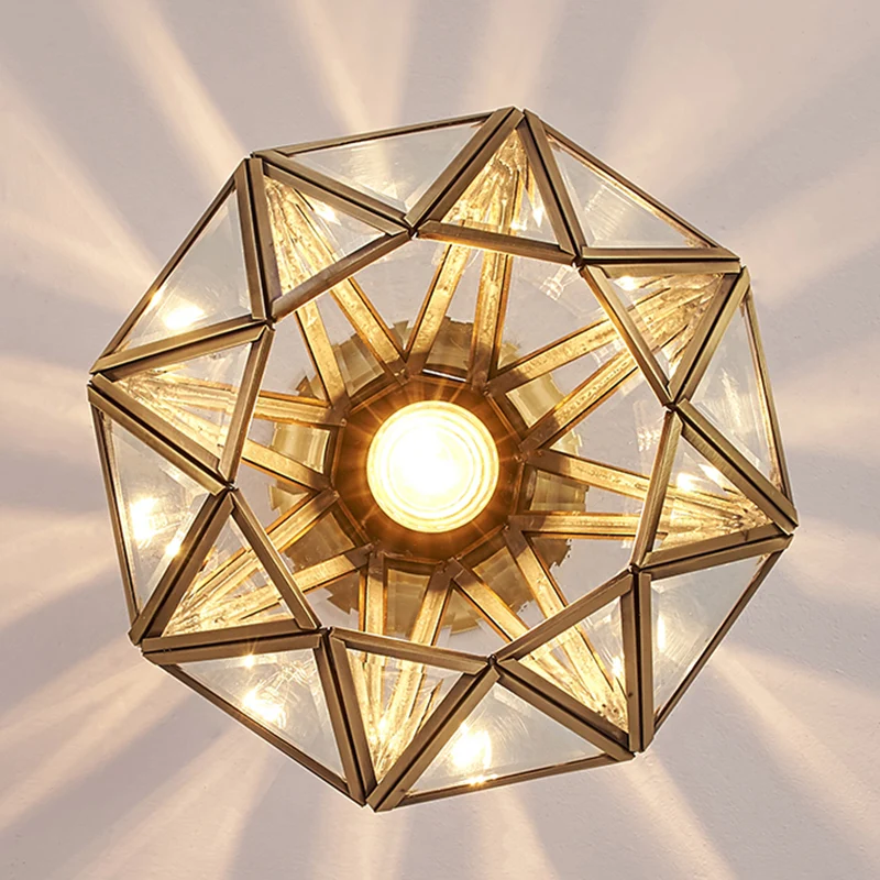 Messing diamantvormig inbouwlicht Vintage amberglas 1 kop Foyer Semi-inbouw plafondlamp Clearhalo