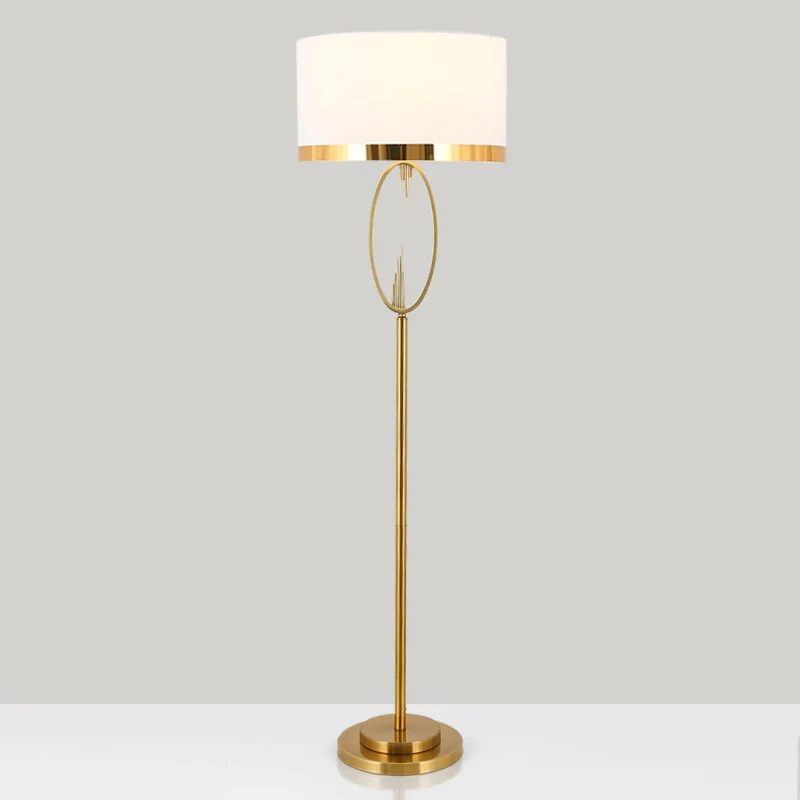 Messing drum stand-up lamp klassieke stof 1 licht woonkamer leesvloer verlichting met cirkelontwerp Clearhalo