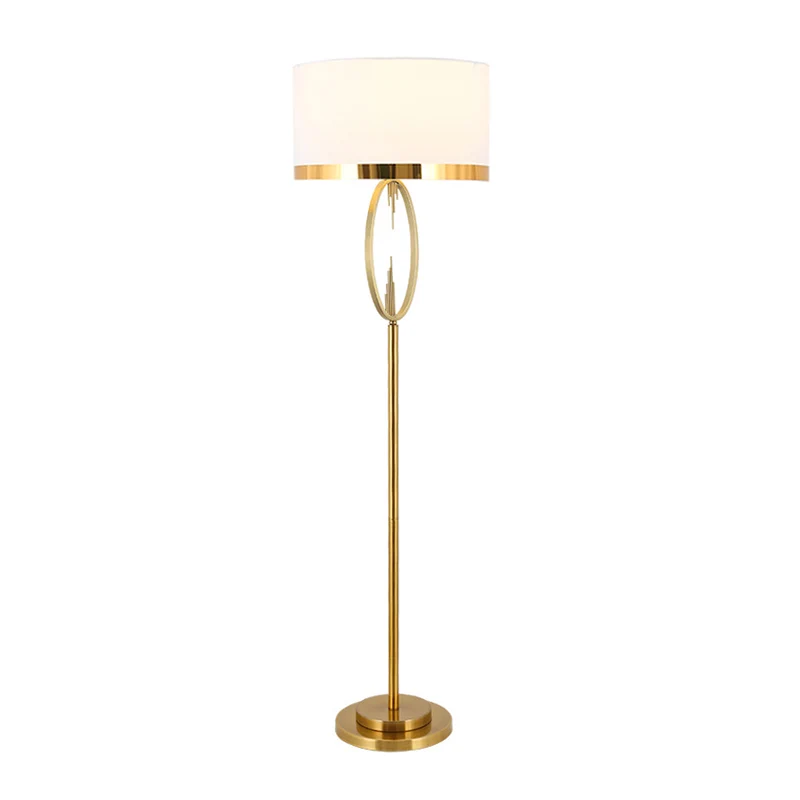 Messing drum stand-up lamp klassieke stof 1 licht woonkamer leesvloer verlichting met cirkelontwerp Clearhalo
