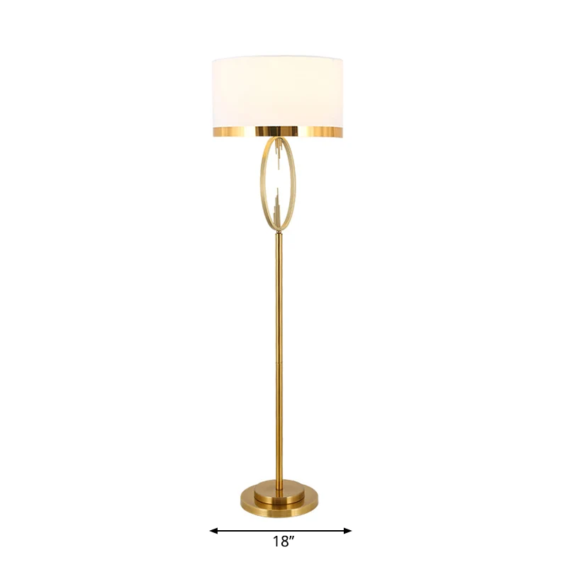 Messing drum stand-up lamp klassieke stof 1 licht woonkamer leesvloer verlichting met cirkelontwerp Clearhalo