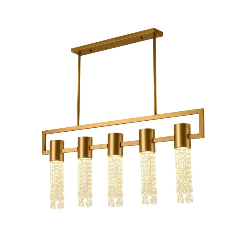 Messing eilandhanger met 15 lampen, postmoderne kristallen draperende lineaire hangende verlichtingsarmatuur Clearhalo