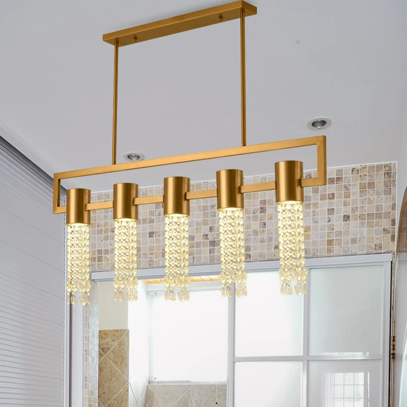 Messing eilandhanger met 15 lampen, postmoderne kristallen draperende lineaire hangende verlichtingsarmatuur Clearhalo