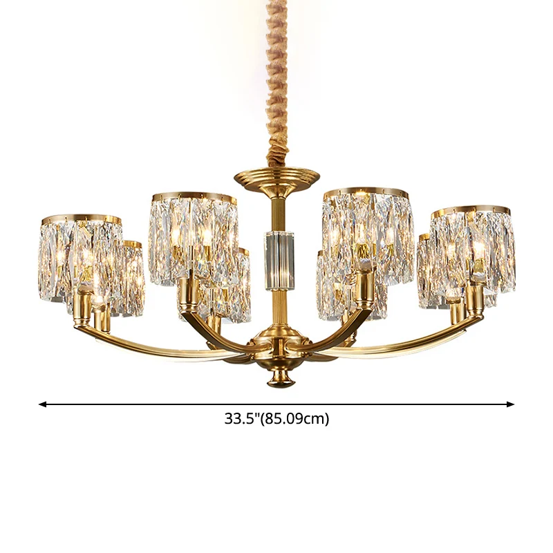 Messing gebogen arm hanglamp moderne metalen kroonluchter met prismatische kristallen kap Clearhalo
