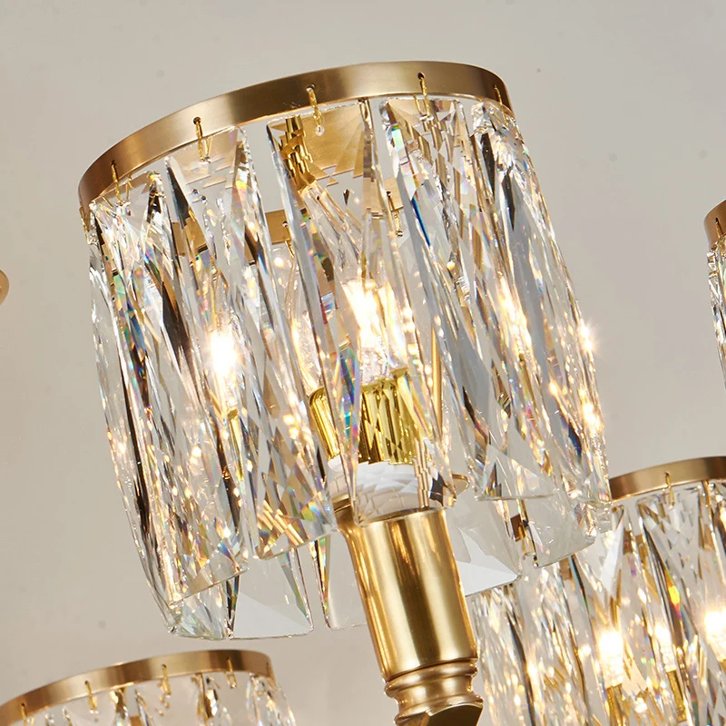 Messing gebogen arm hanglamp moderne metalen kroonluchter met prismatische kristallen kap Clearhalo