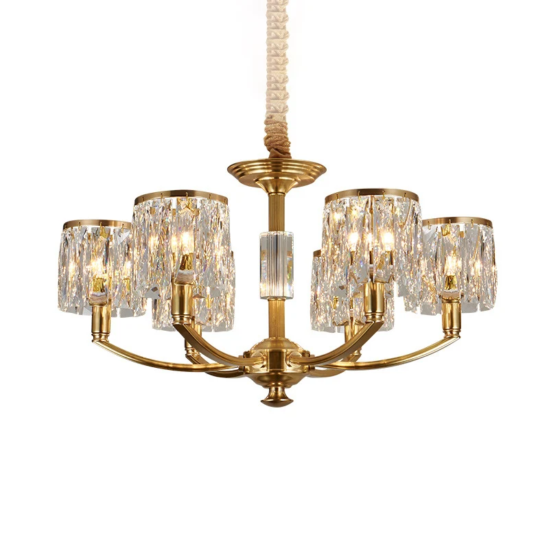 Messing gebogen arm hanglamp moderne metalen kroonluchter met prismatische kristallen kap Clearhalo
