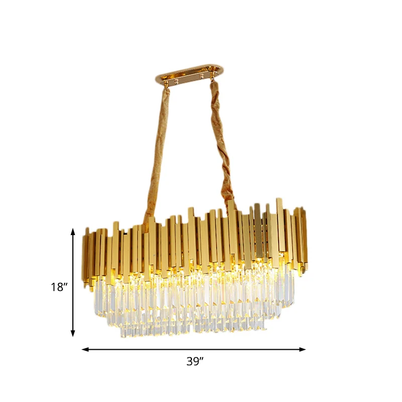 Messing gelaagde eilandhanger 31,5"/39" brede traditionele kristallen eetkamer plafondlamp Clearhalo