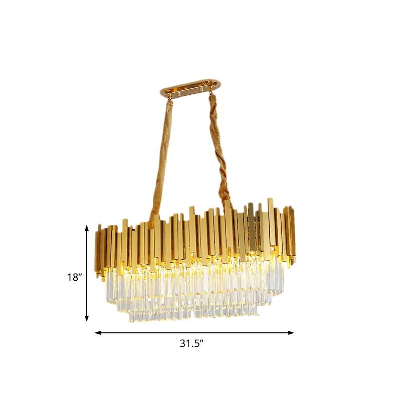 Messing gelaagde eilandhanger 31,5"/39" brede traditionele kristallen eetkamer plafondlamp Clearhalo