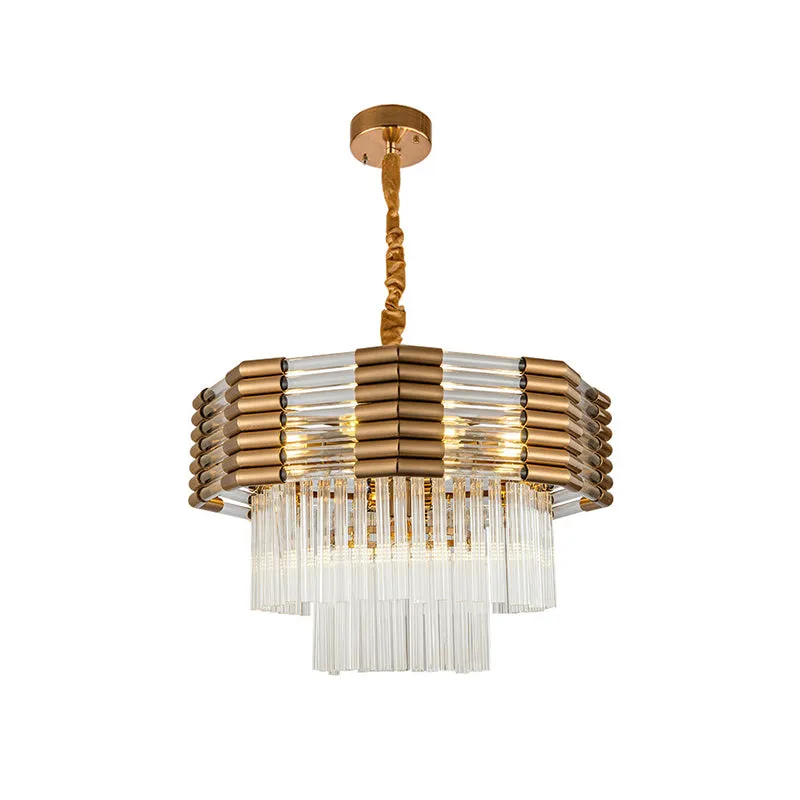 Messing gelaagde hangende kroonluchter minimalisme K9 kristal 9-lichts slaapkamer ophanghanger Clearhalo