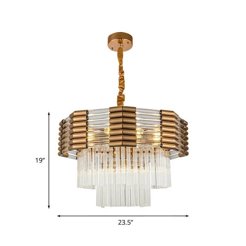 Messing gelaagde hangende kroonluchter minimalisme K9 kristal 9-lichts slaapkamer ophanghanger Clearhalo