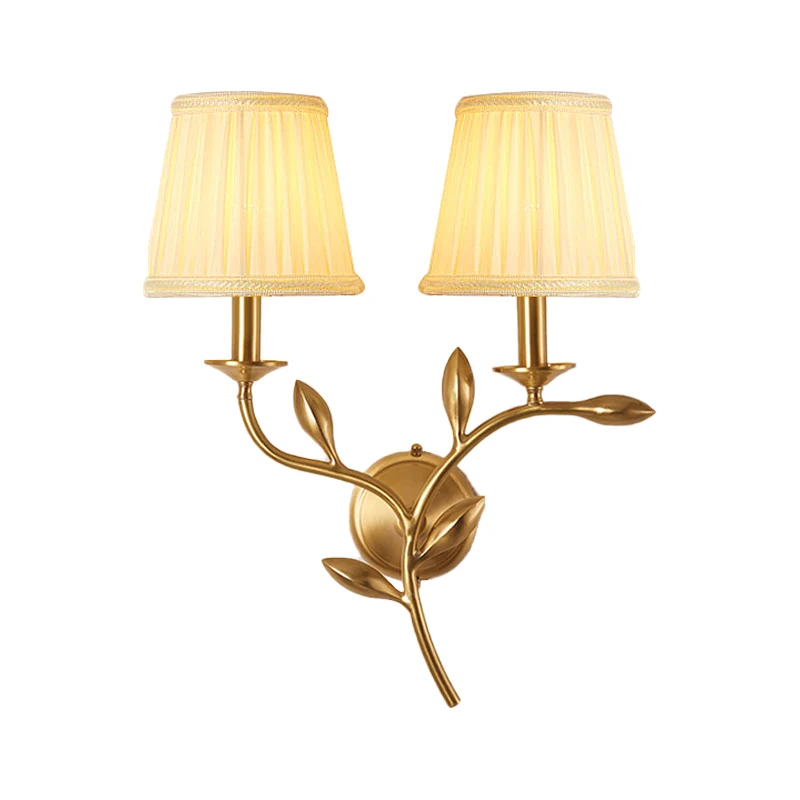 Messing geplooide kap wandlamp Amerikaanse rustieke stof 1/2-lamp woonkamer wandlamp schans Clearhalo