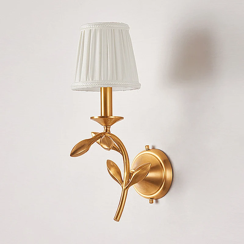 Messing geplooide kap wandlamp Amerikaanse rustieke stof 1/2-lamp woonkamer wandlamp schans Clearhalo