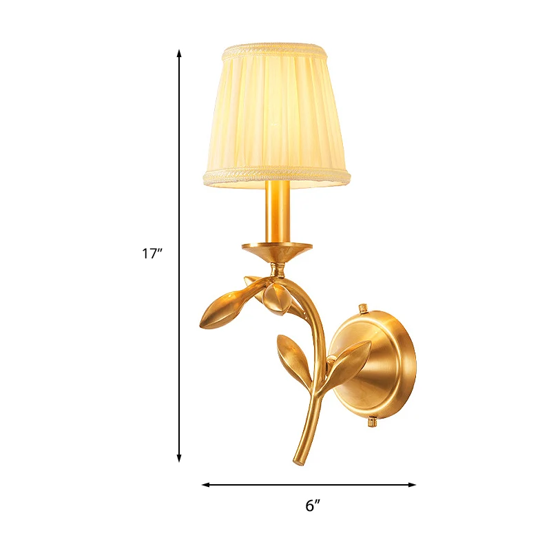 Messing geplooide kap wandlamp Amerikaanse rustieke stof 1/2-lamp woonkamer wandlamp schans Clearhalo